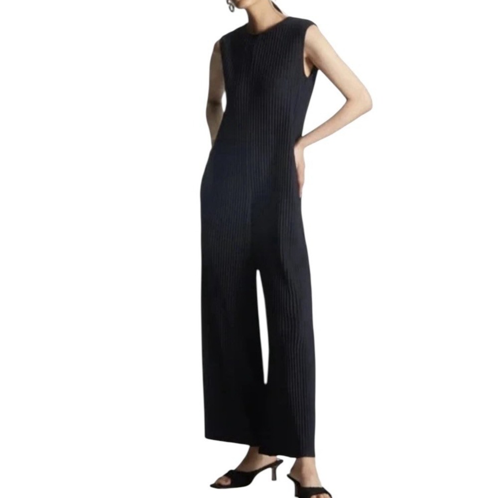 Cos Jumpsuit Womens XS Black Wide-Leg Pockets Sleeveless Elegante Stretch Career